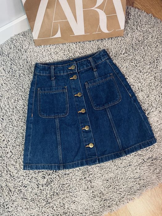 Granatowa jeansowa spodniczka mini z guzikami damska Hm rozm xxs