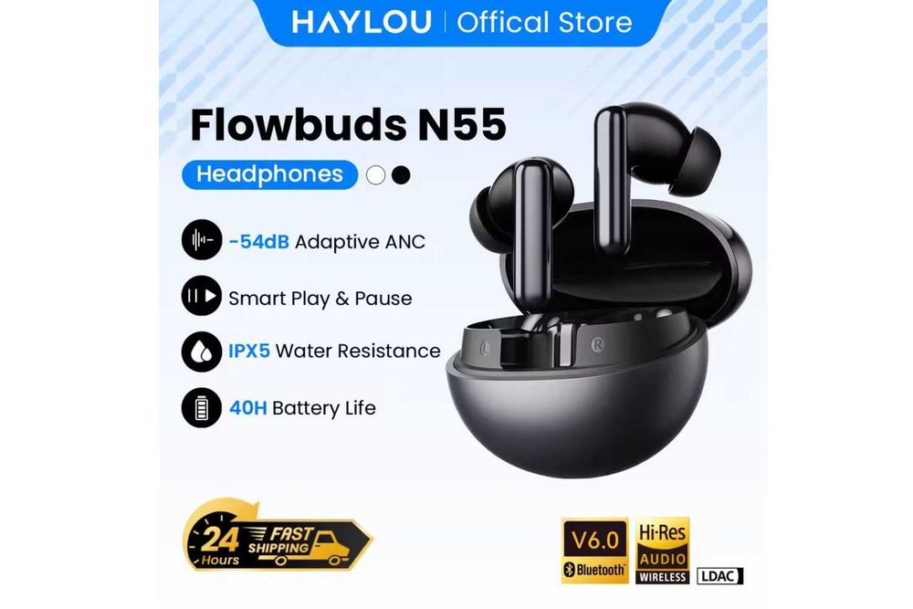 Навушники HAYLOU Flowbuds N55 LDAC Hi-Res Audio 54dB ANC IPX5 Black