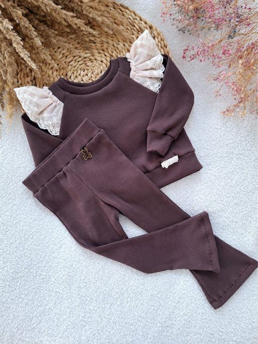 Dzwony dziewczęce czekoladowe prążek 134 cm Nikol Kids Fashion