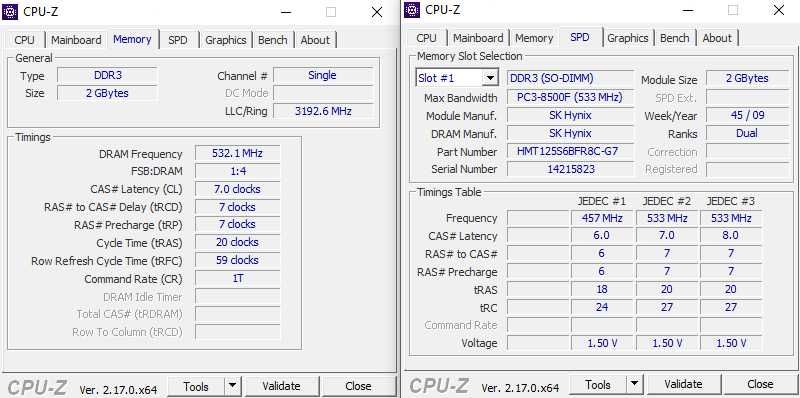 Pamięć RAM HYNIX 2GB 1066 MHz HMT125S6BFR8C-G7 (DDR3, PC3-8500S)