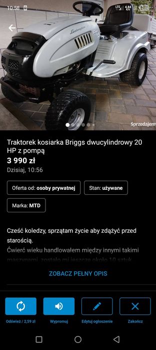 Traktorek kosiarka kosz zamiatarka (zbiera liście, śmieci)