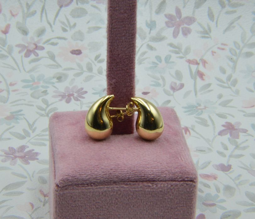 Nowe złote kolczyki łezki krople kropla 585 17x10mm Bottega Veneta