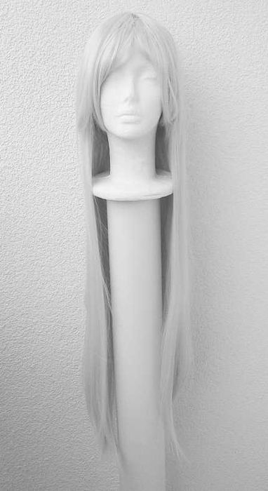 Szara jasna długa 100cm peruka z grzywką szary długi cosplay wig