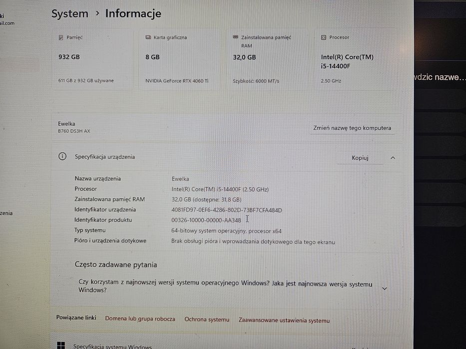 Komputer gamingowy g4am3r i5 14400f, rtx 4060ti 32gb ram