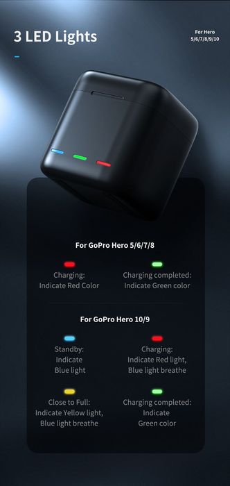 3x Baterias Gopro 5 6 7 8 Carregador Go Pro Hero