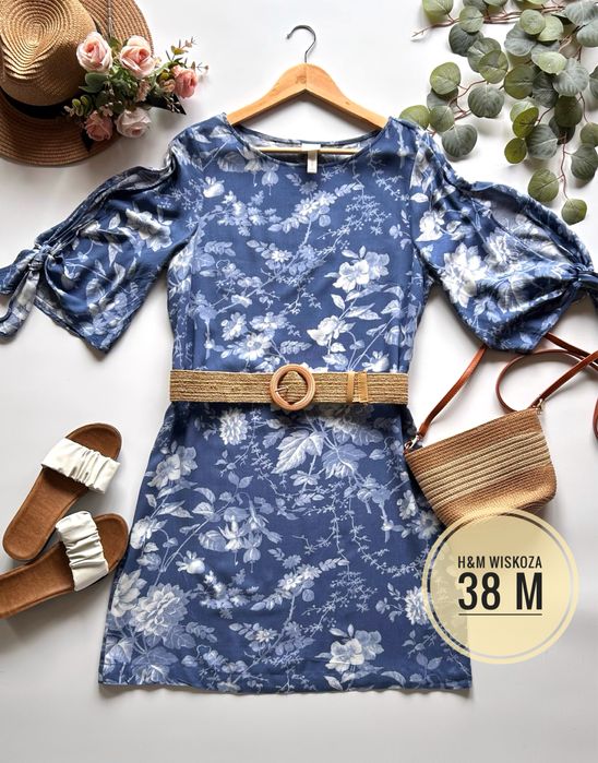 Sukienka z szerokimi rękawami wiskoza H&M r. 38 na lato