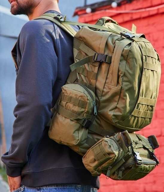 Рюкзак тактичний 55л з трьома підсумками штурмовий великий рюкзак баул