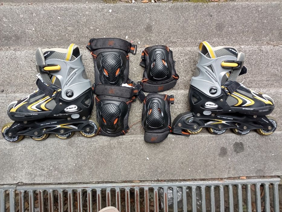 Conjunto de patins e proteções