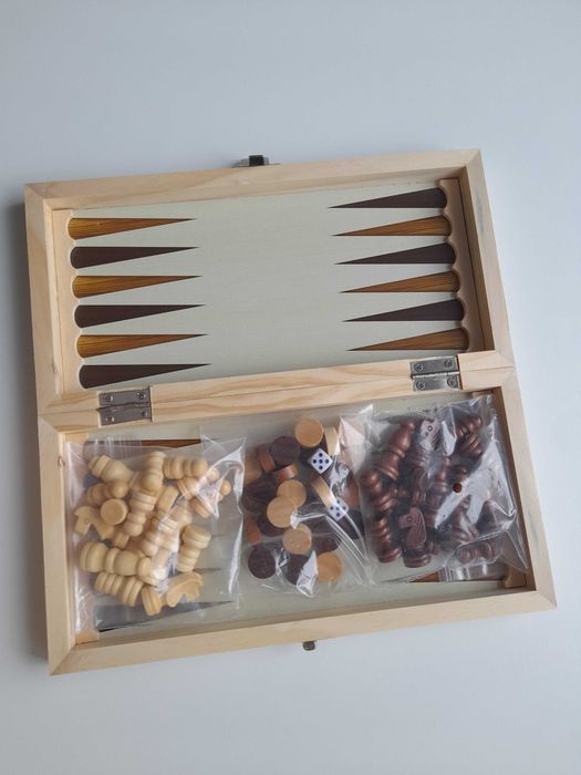 szachy drewniane 24cm warcaby tryktrak gry logiczne planszowe