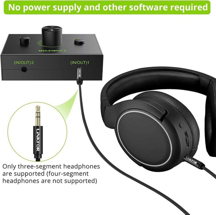 LiNKFOR 2 porty Audio Switch 3.5mm Stereo Audio Selector Box z kablem
