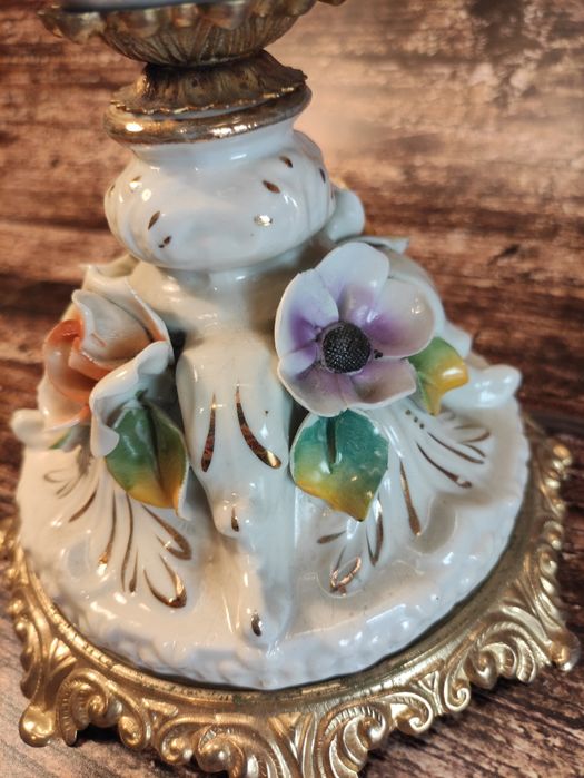 Lampa stojąca ceramiczna w kwiaty | antyk | dekoracja retro