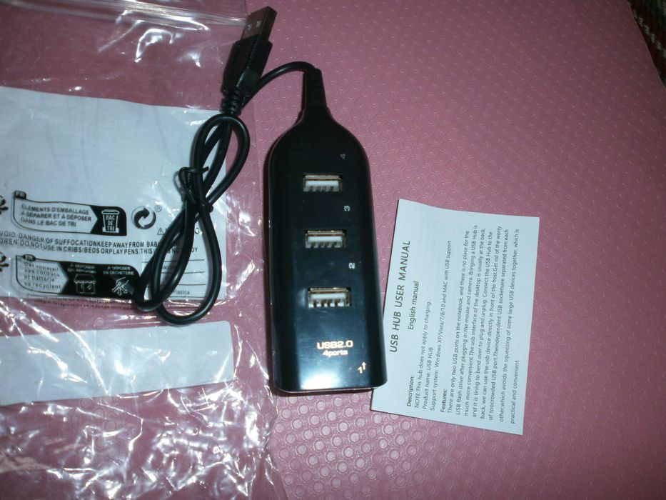 USB-хаб на 4USB 2.0, USB-Hub, 1 м, чорний