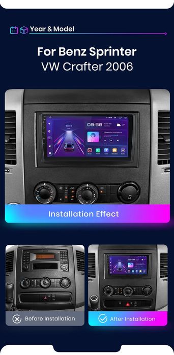 Rádio Mercedes Sprinter/VW Crafter (06-16) 4/64GB Carplay GPS Wi-Fi BT