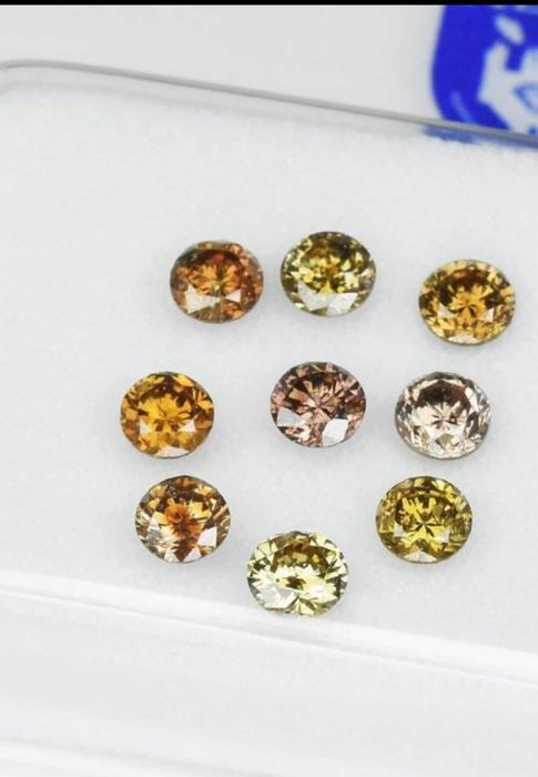 Zestaw 9 Naturalnych Diamentów Fantazyjnych Kolorów z Certyfikatem