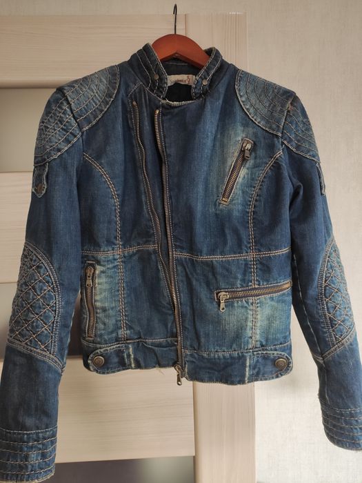 Екслюзивная утепленная джинсовая куртка косуха