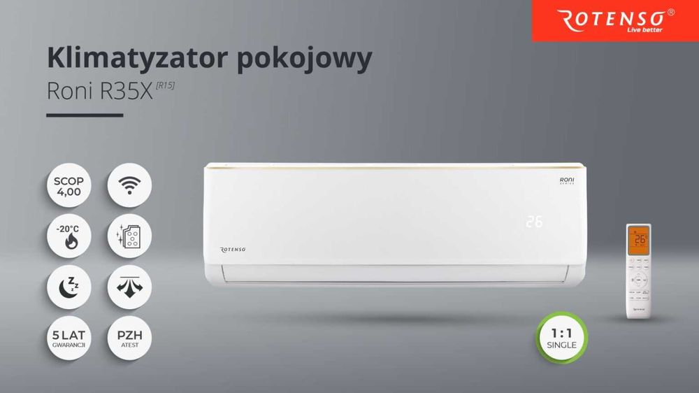 Klimatyzator do Domu Mieszkaniu Rotenso Roni 3,5Kw ogrzewanie grzanie