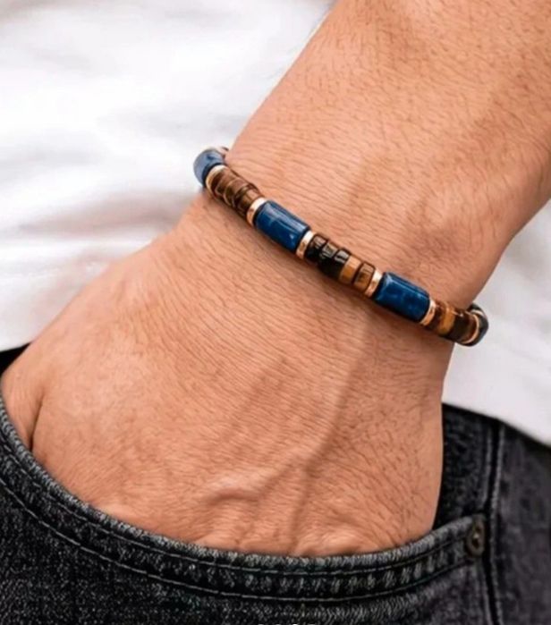 Pulseira de lápis lazúli e olho de tigre