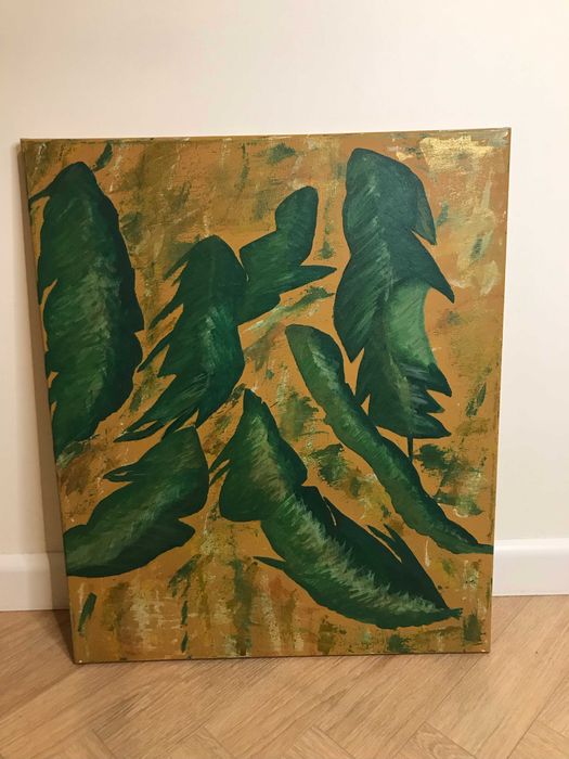 Obraz ręcznie malowany 50x60 "Liście bananowca"