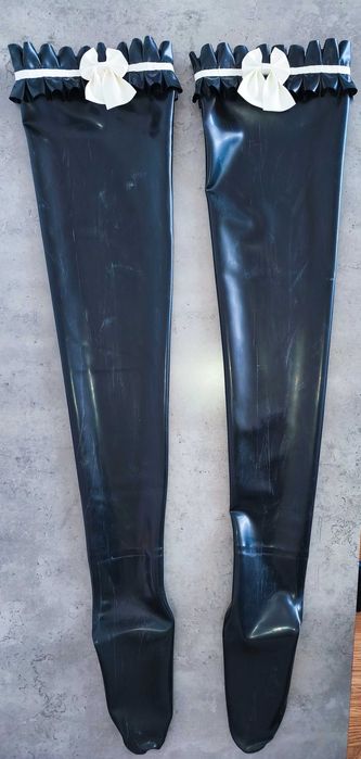 Pończochy lateksowe LaTeX Cosplay czarne  S