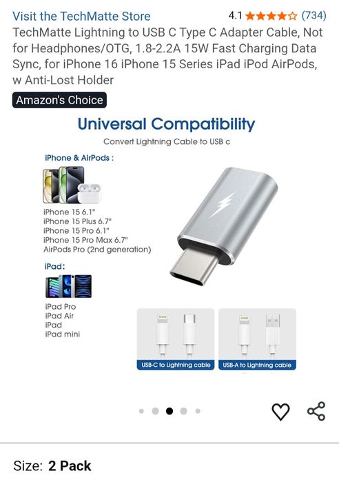 Продам набір із двох перехідників TechMatte Lightning to USB-C