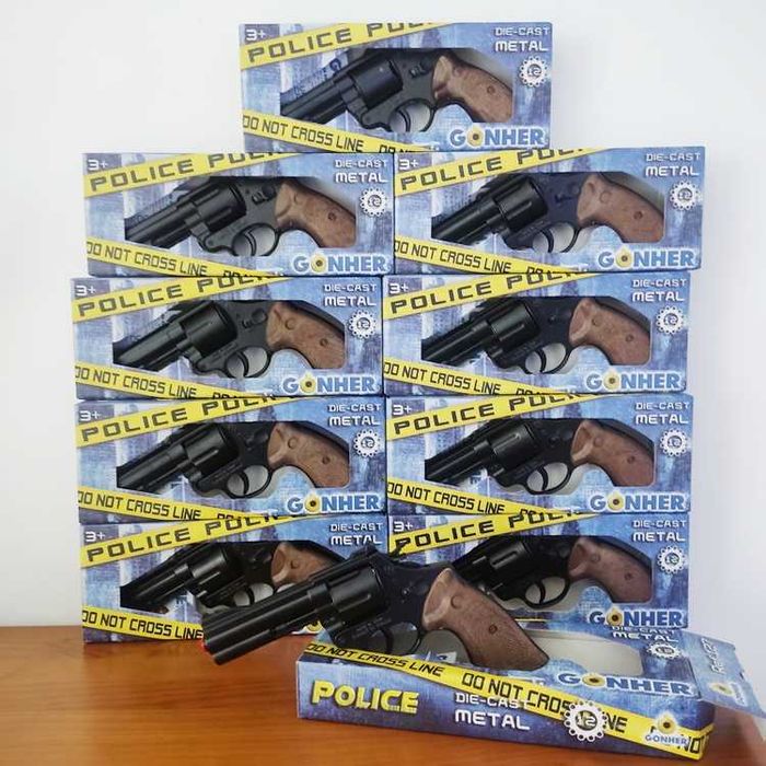 Pistola de policia metal de fulminantes 12 tiros 26,5x4x15cm
