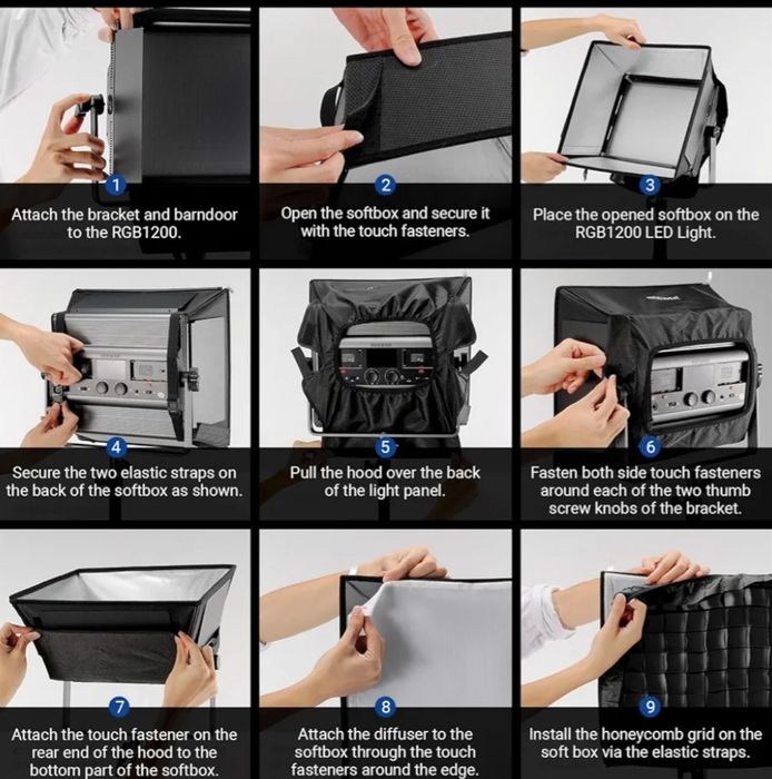 Difusor Softbox NEEWER atualizado exclusivamente para a luz de vídeo NEEWER RGB1200, Softbox dobrável de 37 x 34,5 cm com grade/bolsa/visor solar