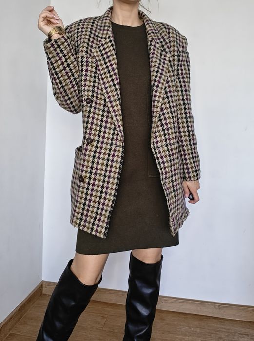 Płaszcz Australia lambswool wełniany jagnięca 38 pepitka krata klasycz