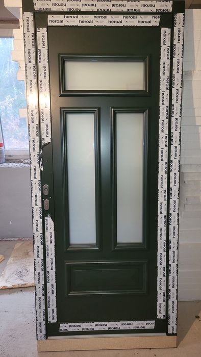 Drzwi zewnętrzne 98x220, biało - zielone, lewe do środka