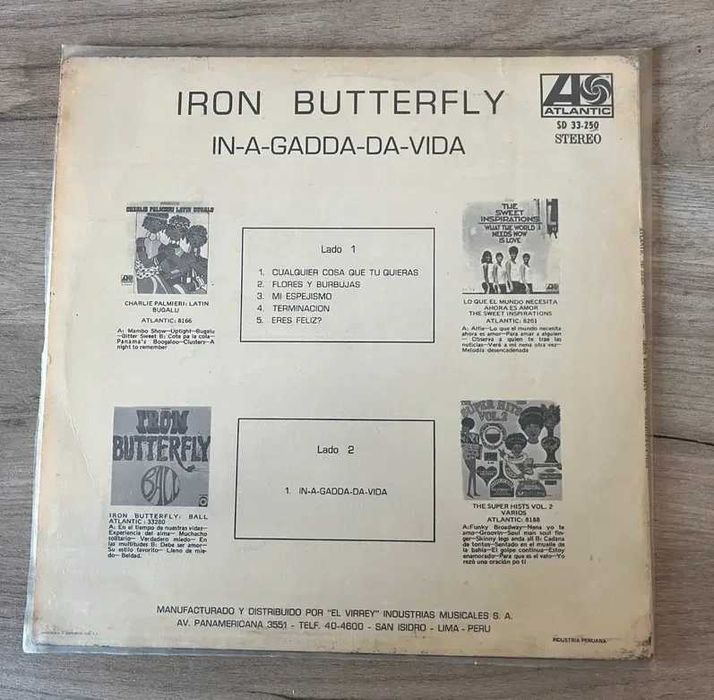 Iron Butterfly – In-A-Gadda-Da-Vida LP winyl Peru Atlantic SD 33-250