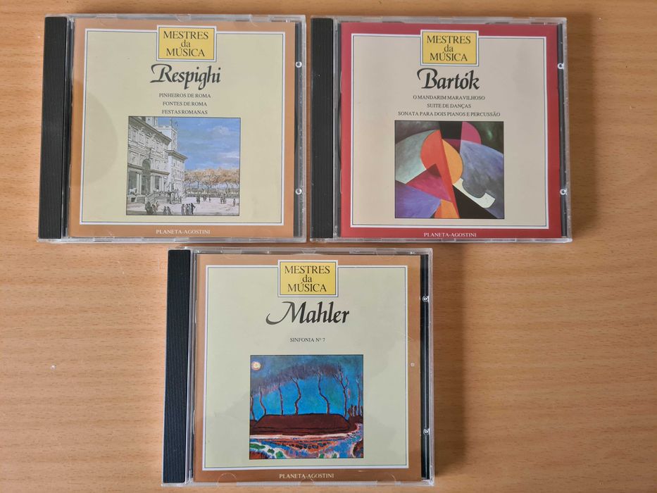 3 CDs audio com música de Respighi, Bartók e Mahler