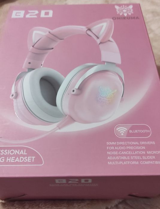 Наушники бездротові ігрові Bluetooth-гарнітура Onikuma B100 RGB Cat Ea