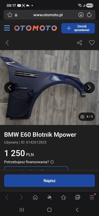 BMW E60 M5 błotnik komplet.