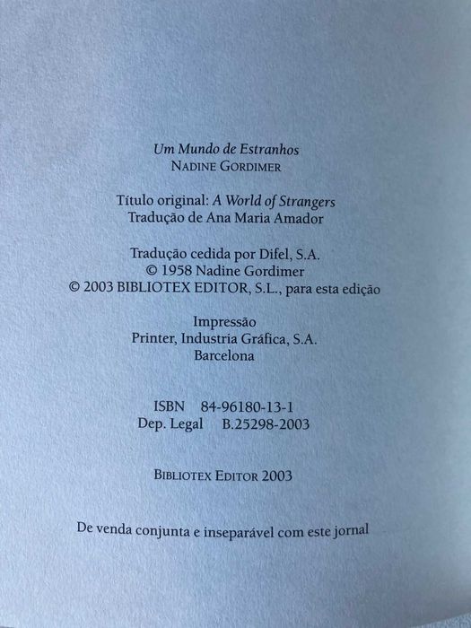Um Mundo de Estranhos, de Nadine Gordimer