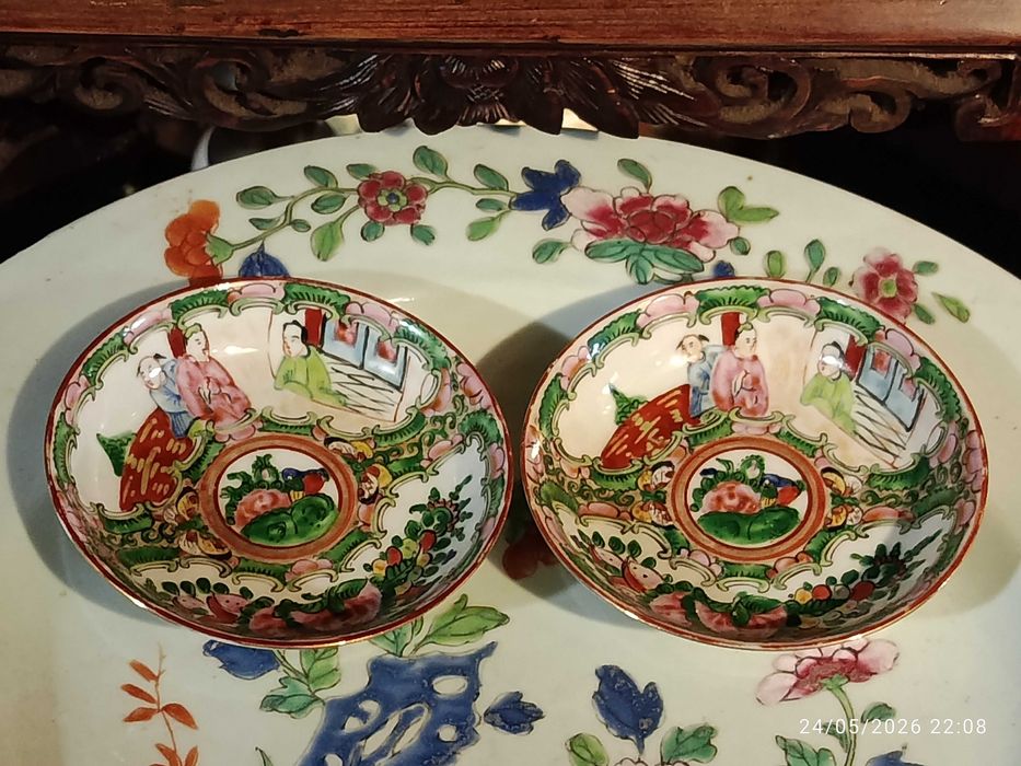 Dois Covilhetes Porcelana Chinesa Mandarim República 10 cm
