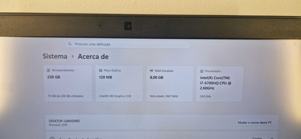 Portátil Dell 3510 i7 6ªGeração RAM 8Gb wind 11 Pro 15,5"