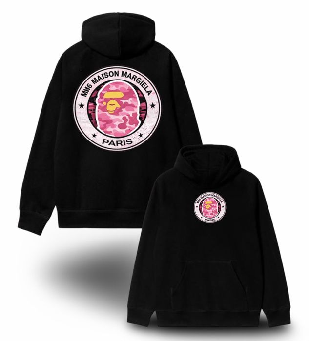 Худи Bape x maison margiela logo унисекс коллаборация бейп и менсон маржела  толстовка кофта