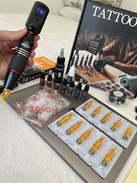 Kit Tatuagem S/ Fios COMPLETO Máquina/ Pen, Pele Treino NOVO