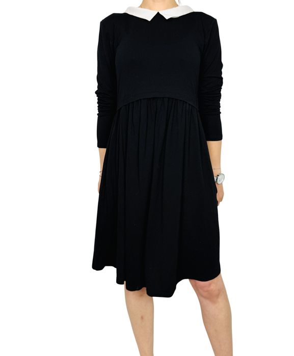 Czarna ciążowa sukienka z kołnierzykiem i opcją karmienia M 38