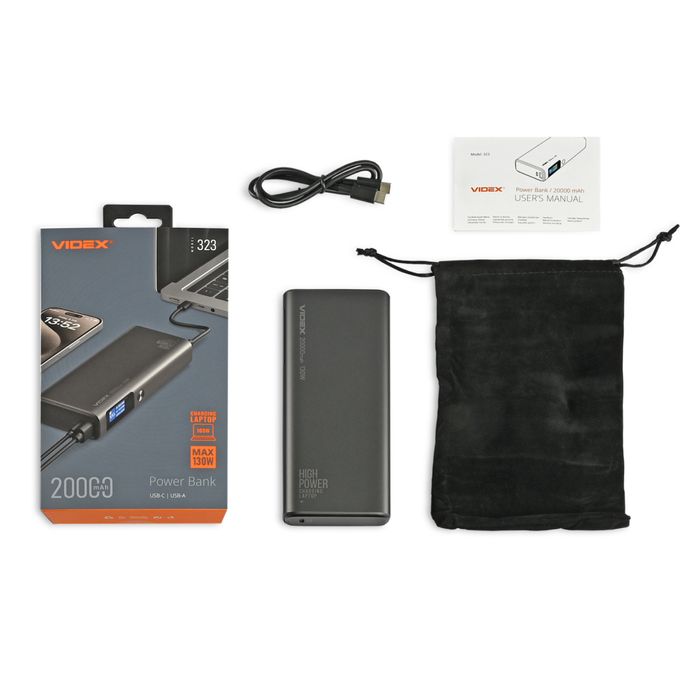 Повербанк 20000mAh VIDEX VPB-323 130W PD100W + Display