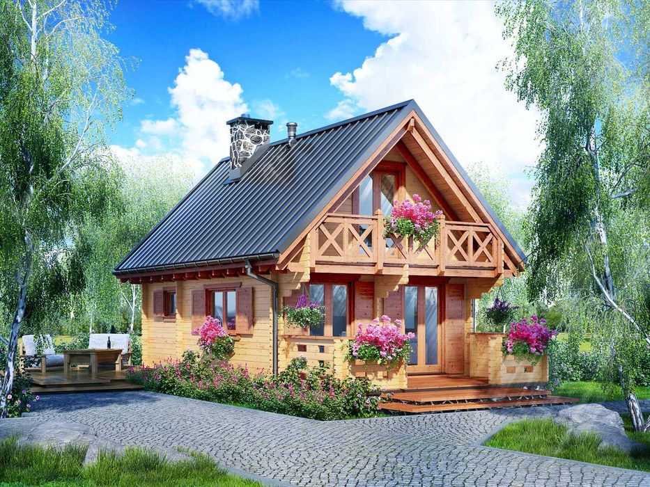 Drewniany domek letniskowy Alicja 62 + 18 m2