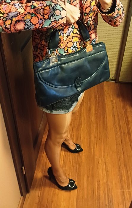 Torebka Vintage, granatowe, skóra naturalna