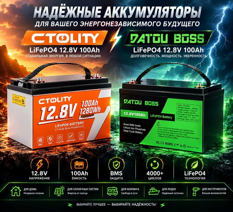 Аккумуляторы LiFePO4  Datou Boss - CTOLITY 12V 100Ah | Реальная цена и зарядка LiitoKala 20 А