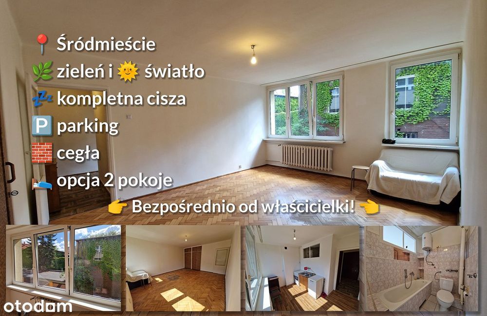 Ciche mieszkanie centrum | 1 piętro | potencjał 2 pokoi, cegła, zieleń