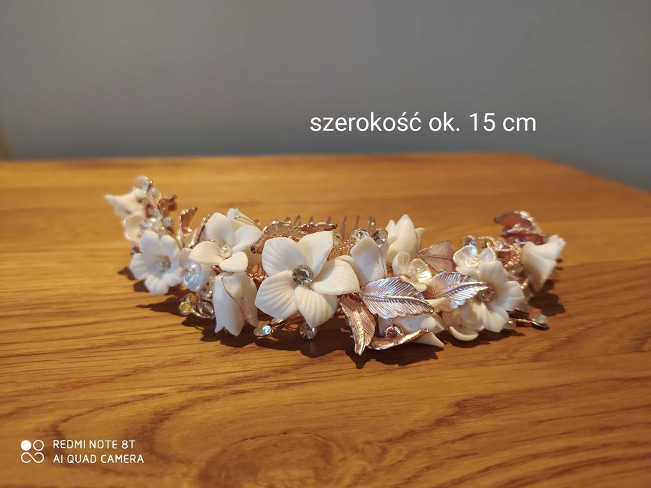 Elegancji grzebień ślubny rose gold, ozdoba ślubna