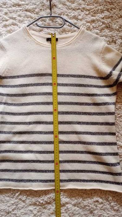 Sweter Massimo Dutti M 38 z wełną pasy paski srebrna nitka  biały ecru