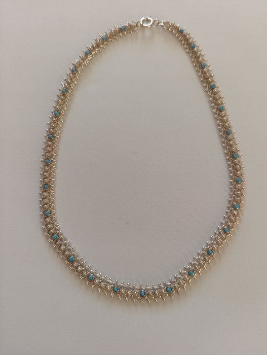 Colar vintage em prata com pedras turquesa