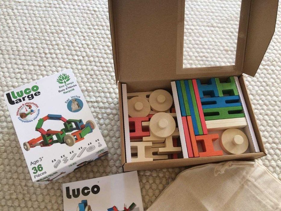 Drewniane Klocki dla dzieci konstrukcyjne z kółkami LUCO LARGE 36 szt
