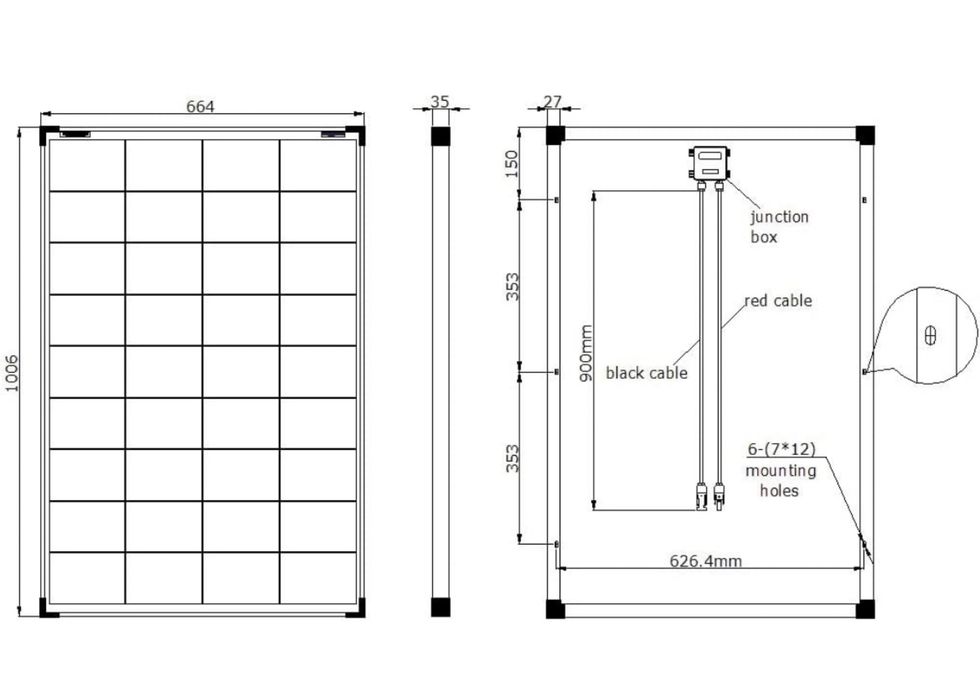 Painel módulo solar 100w 36v