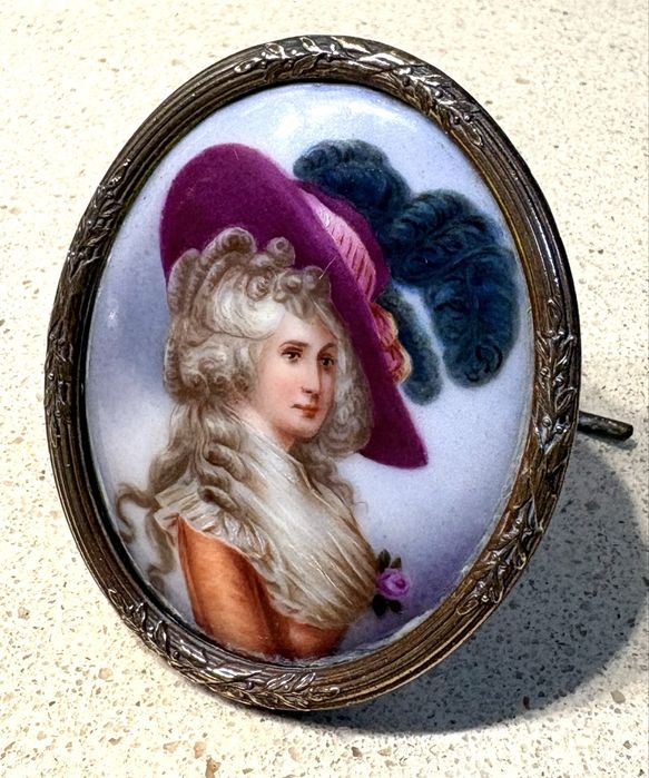Maravilhoso antigo retrato miniatura de uma Dama francesa
