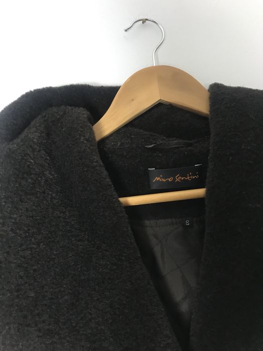 Ciemny brązowy długi wełniany płaszcz z moherem, perełka vintage